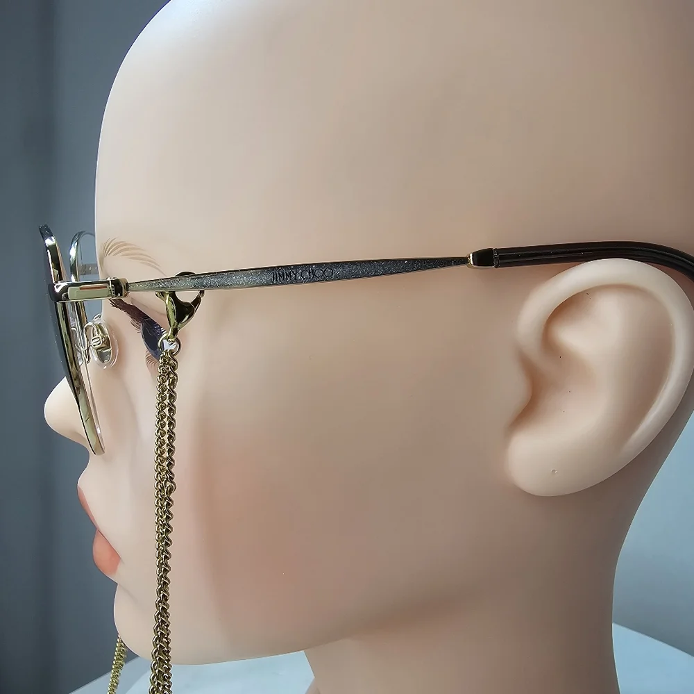 JIMMY‎ CHOO 52 MM gold-toned women's eyeglasses frames with removable chain.